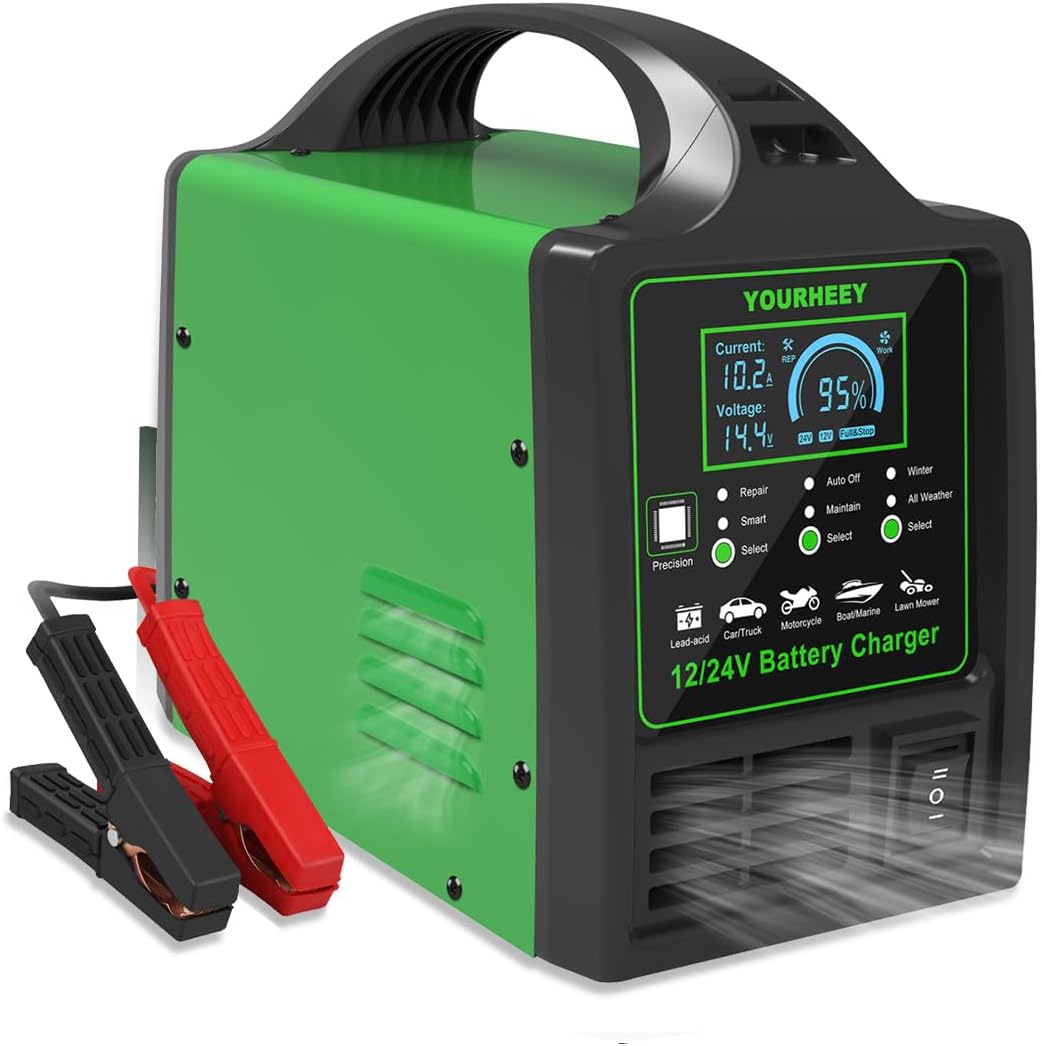 12V/24V Car Battery Charger Heavy Duty, 0-15A Automatic Battery Maintainer with Auto Shutoffs,Repair&Winter Mode,Fast/Slow Rates,Smart Trickle Charger and Desulfator,for Boat Motorcycle Lawn Mower