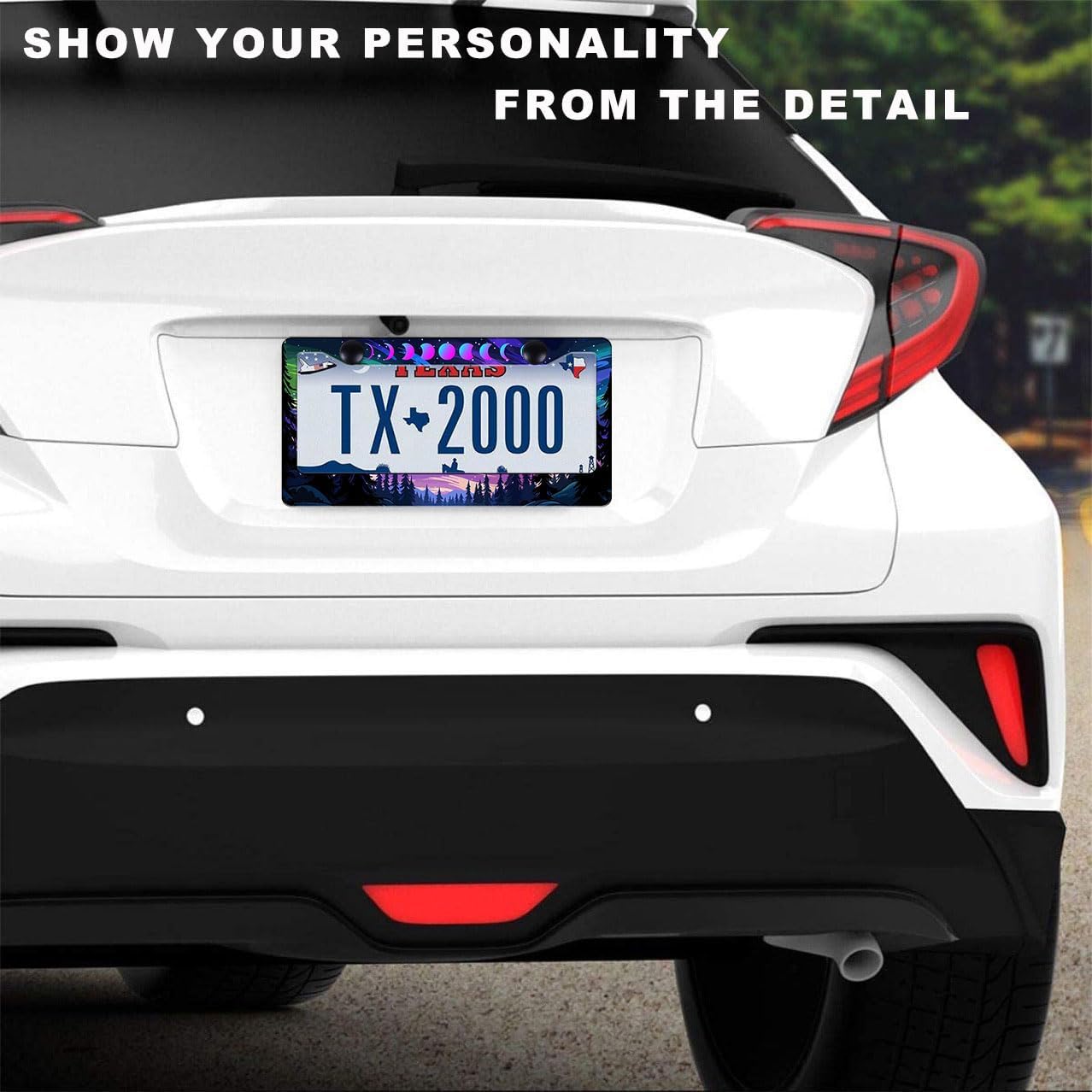 1Pcs Moon and Forest License Plate Frame, Purple Forest Moon License Plate Cover Tag Plate Bracket Holder for Men and Women (Moon Phases Aurora Forest)