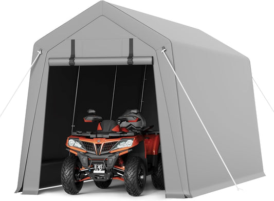 10 x 15 ft Carport Storage Shed, Portable Garage with Roll-up Zipper Door, Heavy Duty Waterproof Tarp, Storage for Motorcycle, Bike, Firewood, Garden Tools