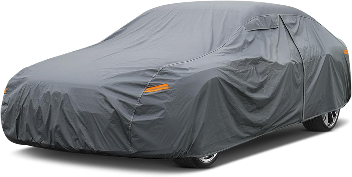 16 Layers Car Cover Waterproof All Weather, Heavy Duty Outdoor Car Cover Universal Fit Sedan Coupe Chevrolet Caprice, Buick Roadmaster/Riviera, Ford Crown Victoria, Cadillac DTS etc.