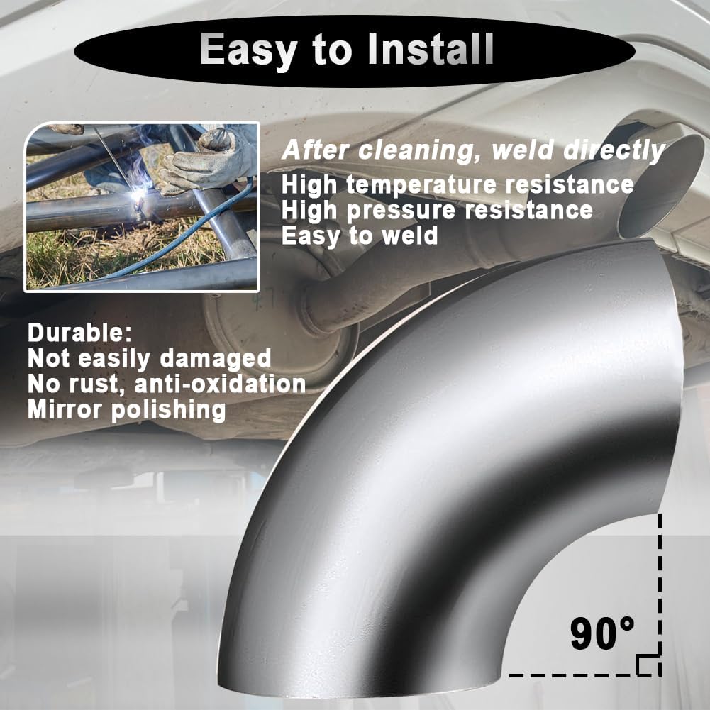 2.5 Inch 90° Mandrel Bend Elbow, SS304 Stainless Steel Bend Tube 90 Degree Exhaust Elbow Pipe - Thickness 16GA/0.65" for Car Modified Exhaust System, Stair Handrail (1 pcs)