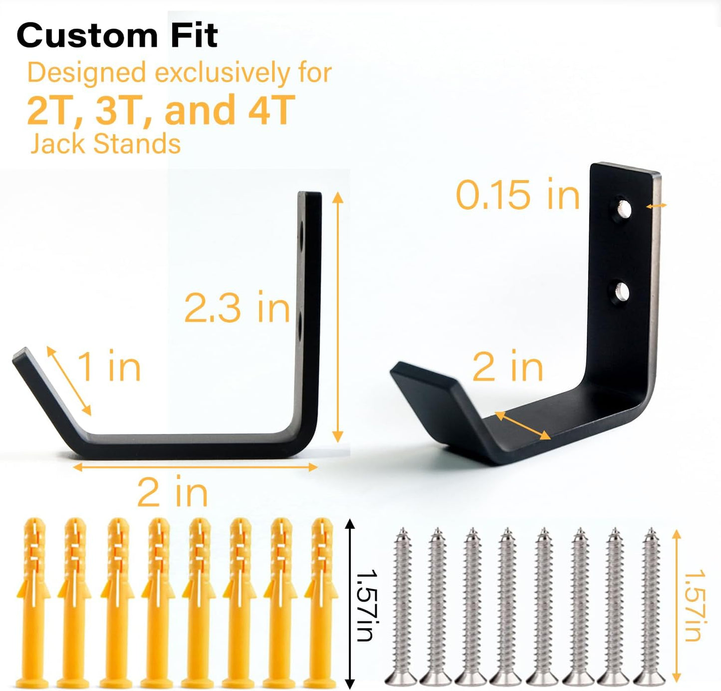 8 Packs Jack Stands Wall Mount Organizer, Heavy Duty Stainless Steel Holder Hook Fits 2 & 3 & 4 Ton Jack Stands