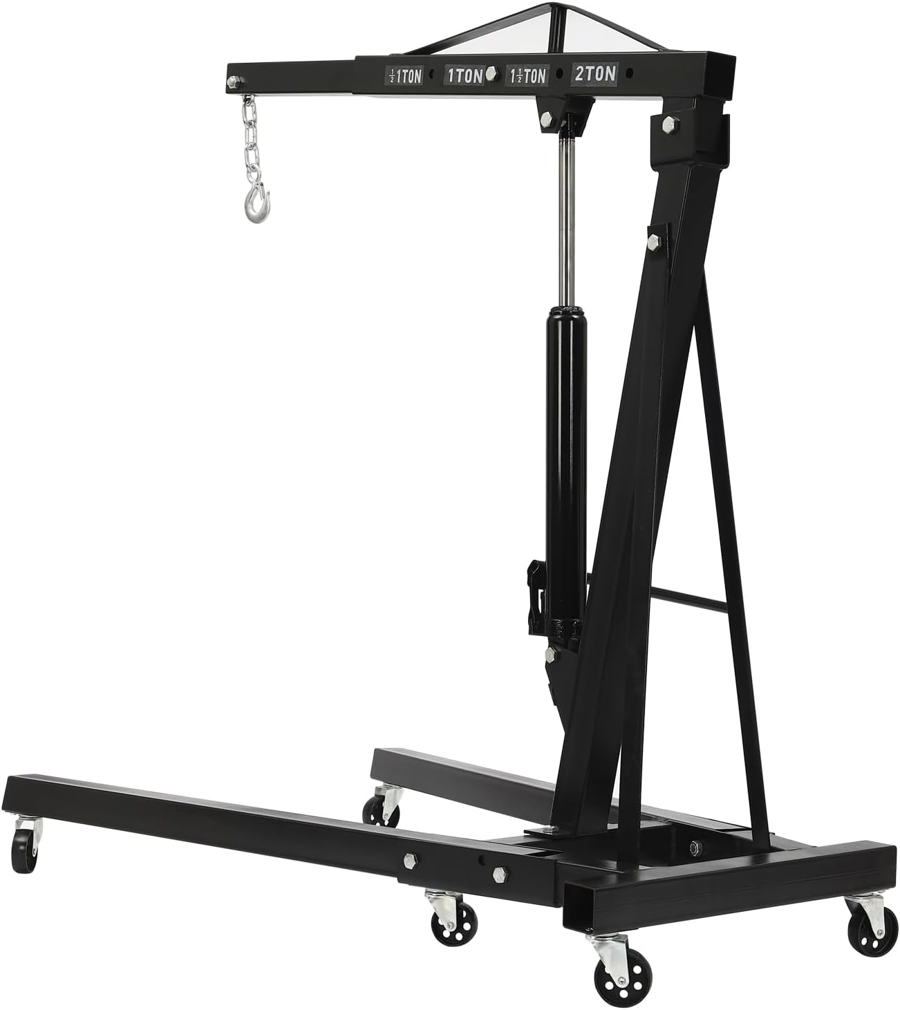 2 Ton(4409lbs) Folding Engine Hoist Heavy Duty Carbon Steel Hydraulic Shop Engine Crane Cherry Picker Shop Crane Hoist Lift with 6 Iron Caster Wheels for Car Fixing Workshop Garage (Black)