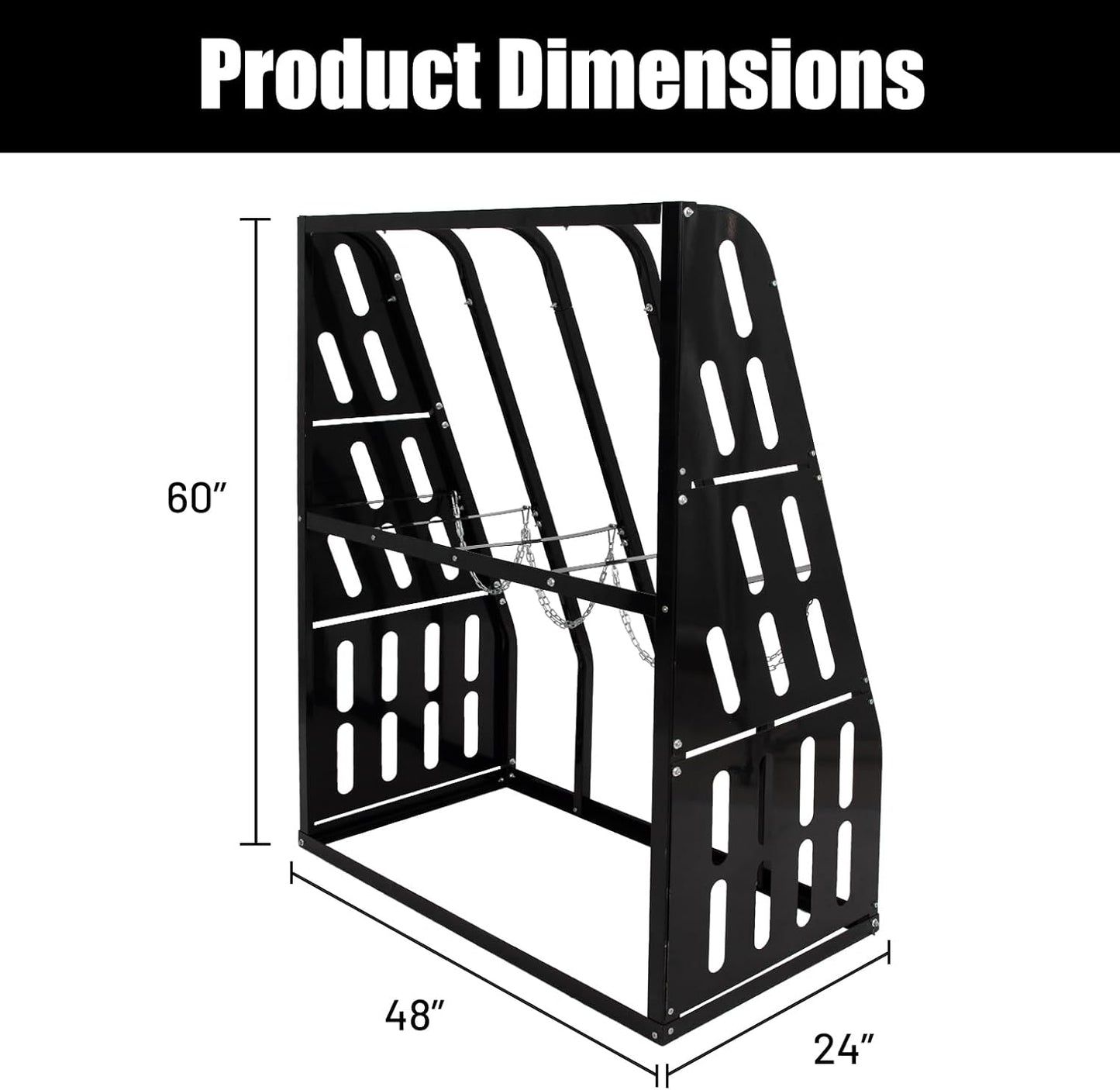 1500LBS Vertical Bar Rack Standing Storage Rack, 47" W x 24" D x 60" H Steel Vertical Long Parts Storage Rack with Galvanized Chains & 2 Side Pegboards, 4 Bays Lumber Storage Rack for Garage Storage