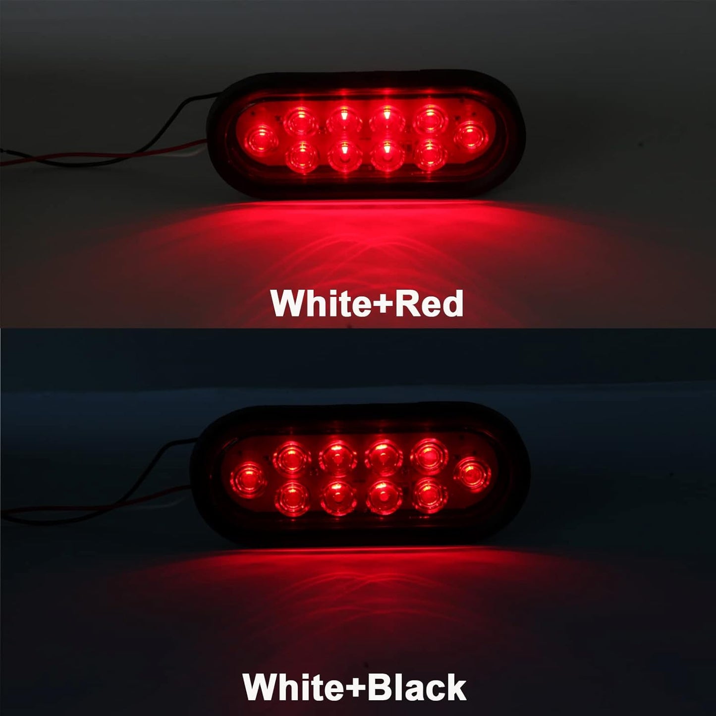 6 Inch Oval LED Trailer Tail Lights 10 LED, 10Pcs Trailer Truck Brake RED 6" Oval Led Stop Turn Tail Lights Sealed Flush Mount Waterproof w/Rubber Grommets 3 Prong Wire Plug Pigtails 12V