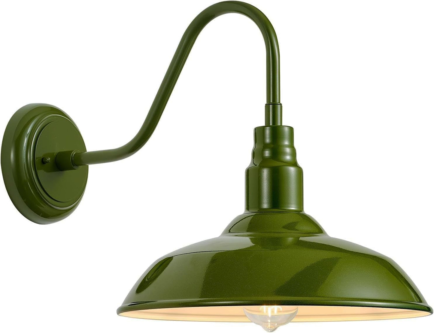 14in Outdoor Gooseneck Lights for Farmhouse, Barn Style Goose Neck Wall Light Fxiture with Wall Mount, Olive Green Exterior Porch Sconce for Patio, Garage, House