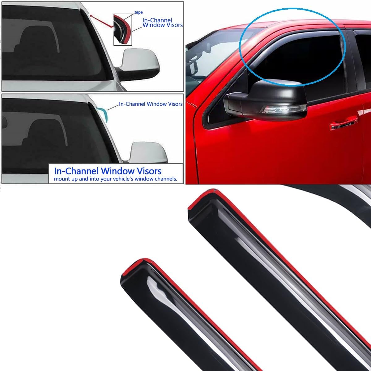 194249 Side Window Wind Deflector,4pcs in-Channel Style Nice Sun Rain Guards Set,Dark Smoke Window Visor Compatible with 2007-2018 Jeep Wrangler 4-Door (JK)