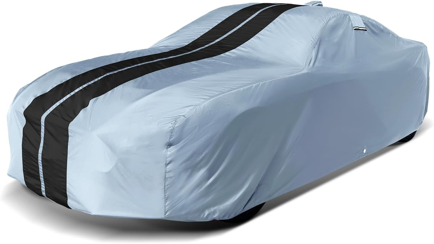 iCarCover Custom Car Cover for Pontiac GTO (1974) Waterproof All-Weather Rain Snow UV Sun Protector Full Exterior Indoor Outdoor Car Cover (Stripe - Gray/Black)