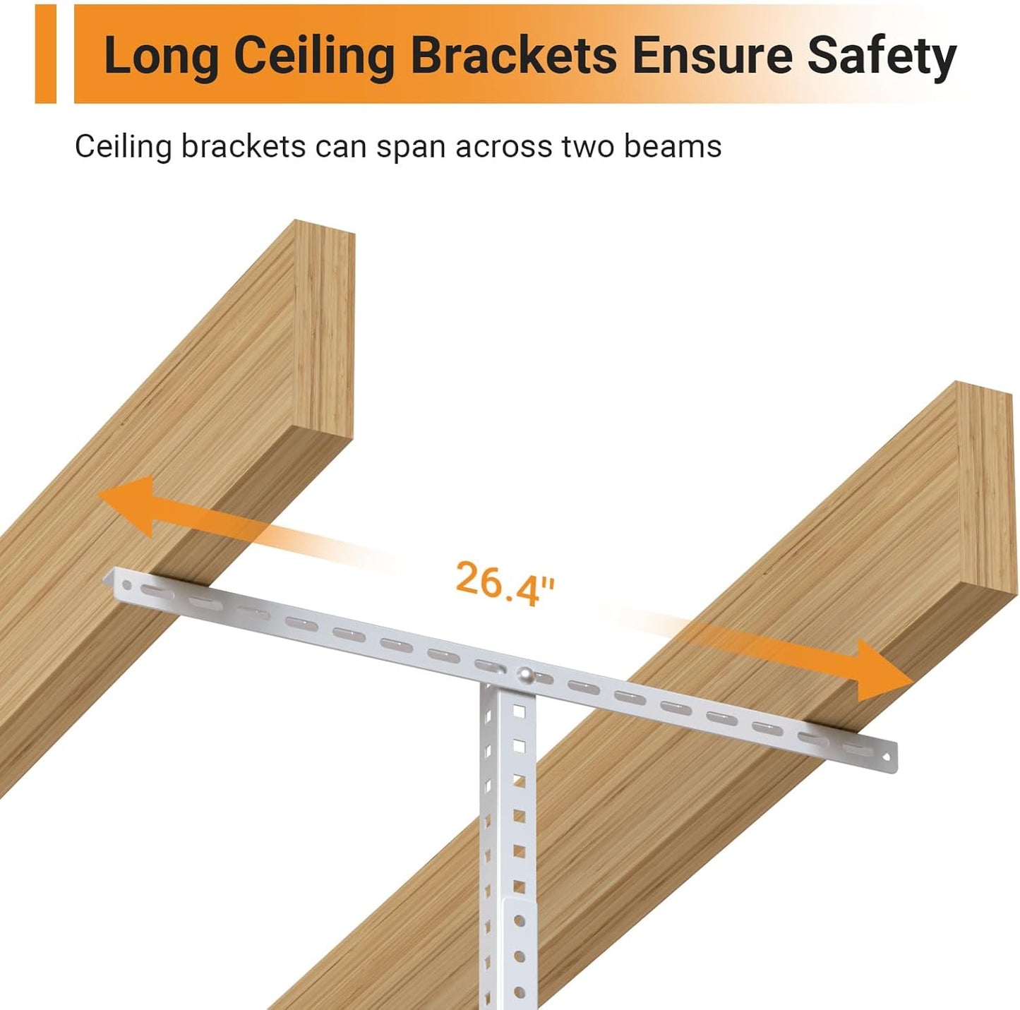 3ftx8ft Overhead Garage Storage Rack, Heavy-Duty Metal Garage Ceiling Storage Rack, 22''-40" Adjustable Ceiling Drop-Down, 600 lb. Loading Weight Capacity, White