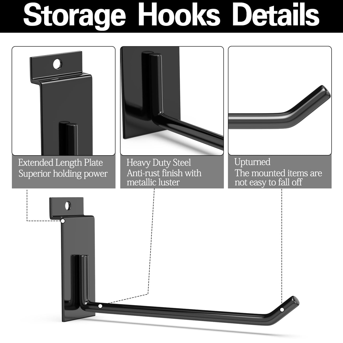 3-H Slatwall Accessories 30 Pack, 6 Inch Slatwall Hooks & Hangers, Heavy Duty Slat Wall Hanging Hooks, Proslat Accessories for Shop Retail Display