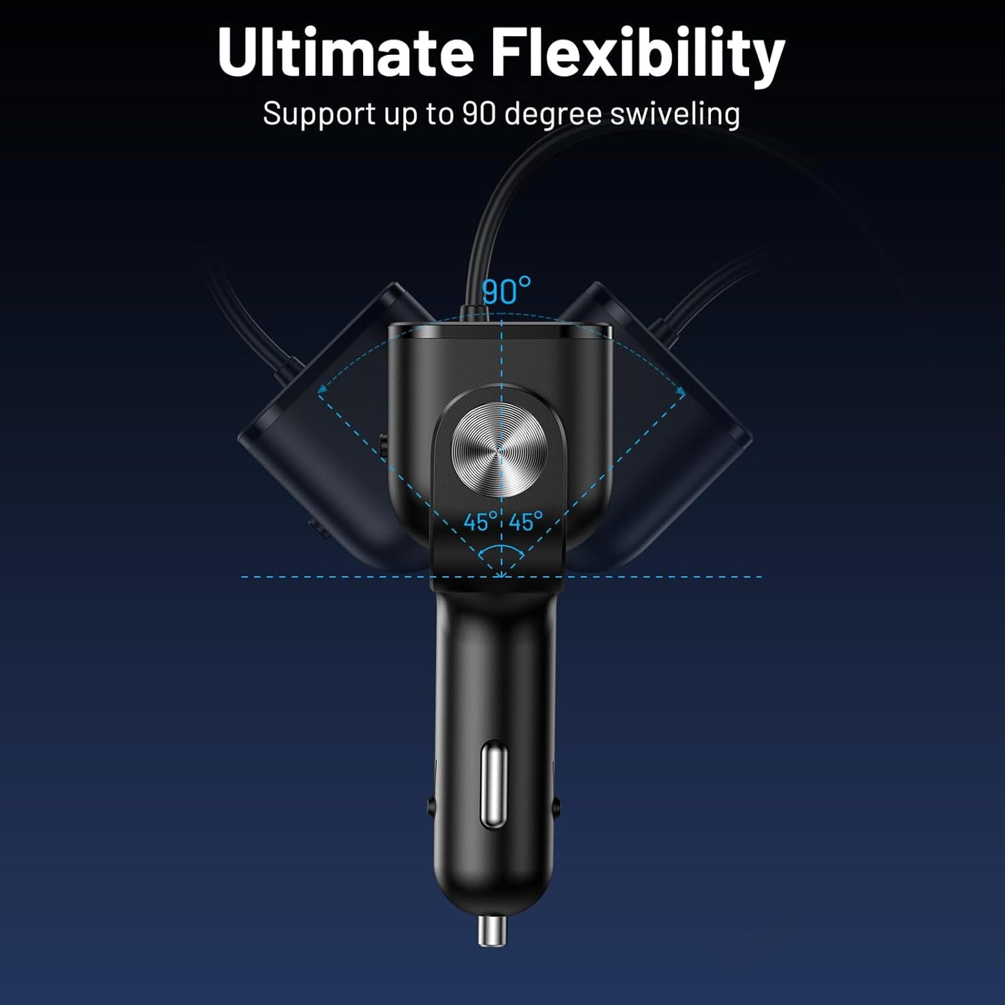 5 in 1 Cigarette Lighter Splitter with 5ft Coiled Cable, 2-Socket Cigarette Lighter Adapter, Dual Car Charger Splitter, 12V/24V Splitter for iPhone/iPad//GPS/Dash Cam/Laptop