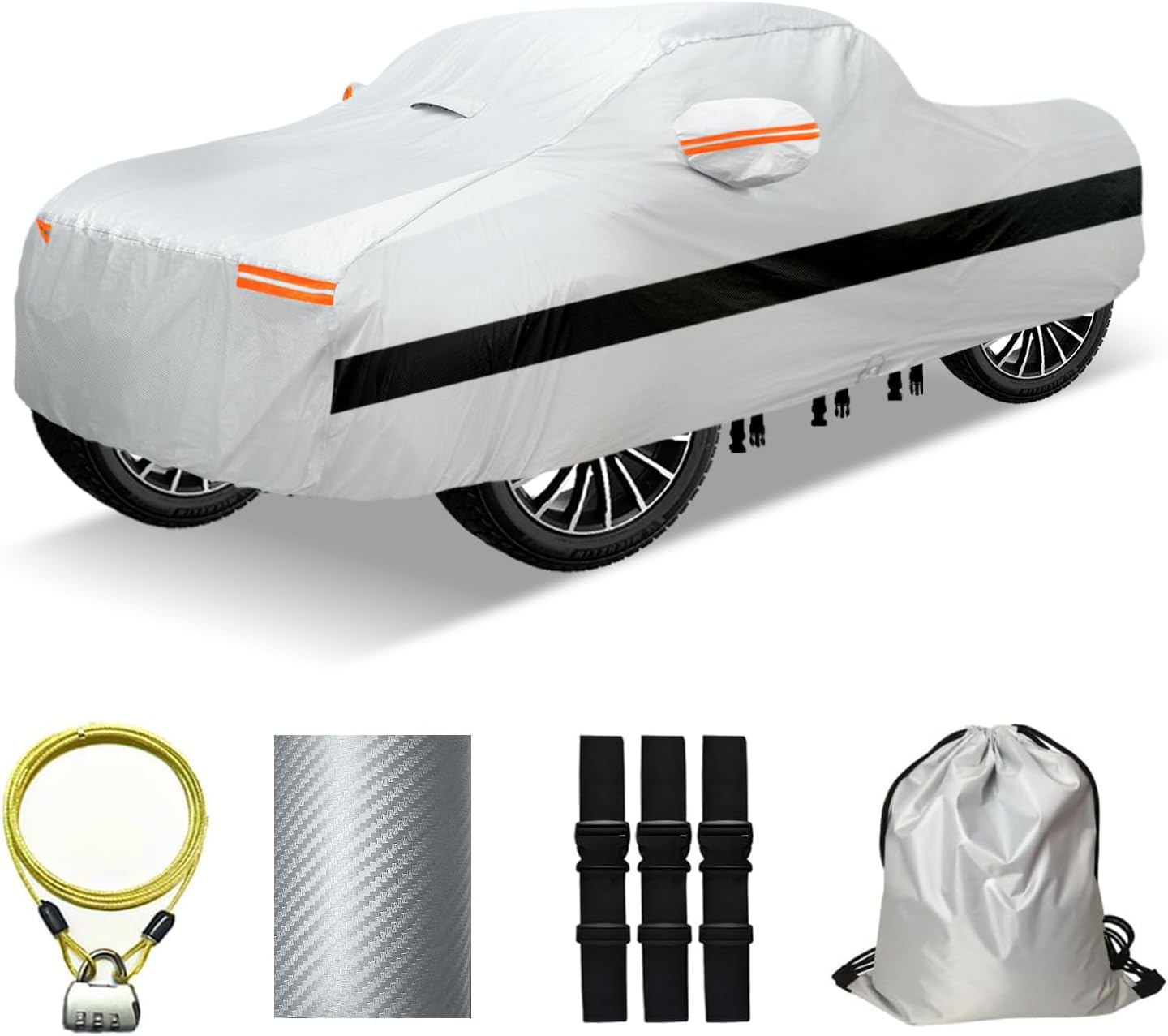 30 Layers Truck Car Cover for Automobiles All Weather Waterproof, Outdoor Snowproof UV Protection Windproof, Soft Cotton, Heavy Duty Universal Car Covers, (Silver, Fit Truck 211"-230")