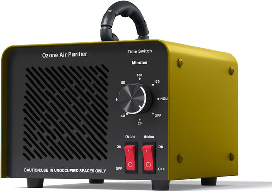 120,000mg/h 0zone Generator High Capacity Ozone Machine & Negative Ion Air Purifier for Home, Car, Pet Odor Removal, O3 Odor Eliminator up to 2,500 Sq. Ft.(Yellow)