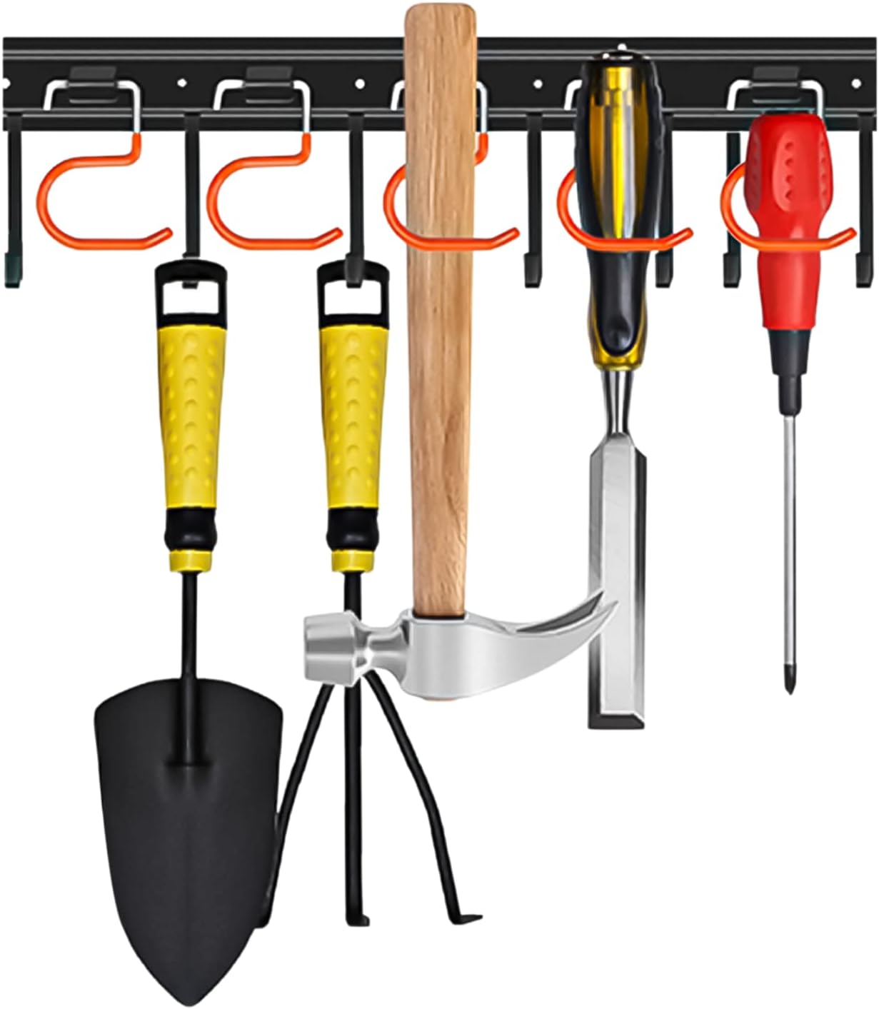 17'' All Metal Garden Tool Organizer Adjustable Garage Tool Organizer Wall Mount Garage Organizers and Storage with Heavy Duty Hooks Tool Hangers for Garage Wall, Shed, Garden