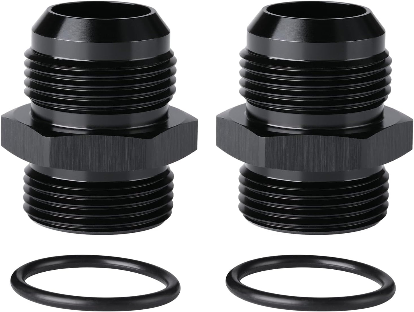16AN Male Flare to 16AN ORB O-ring Boss Fuel Pump Rail Adapter Fitting Aluminum Black, Pack of 2
