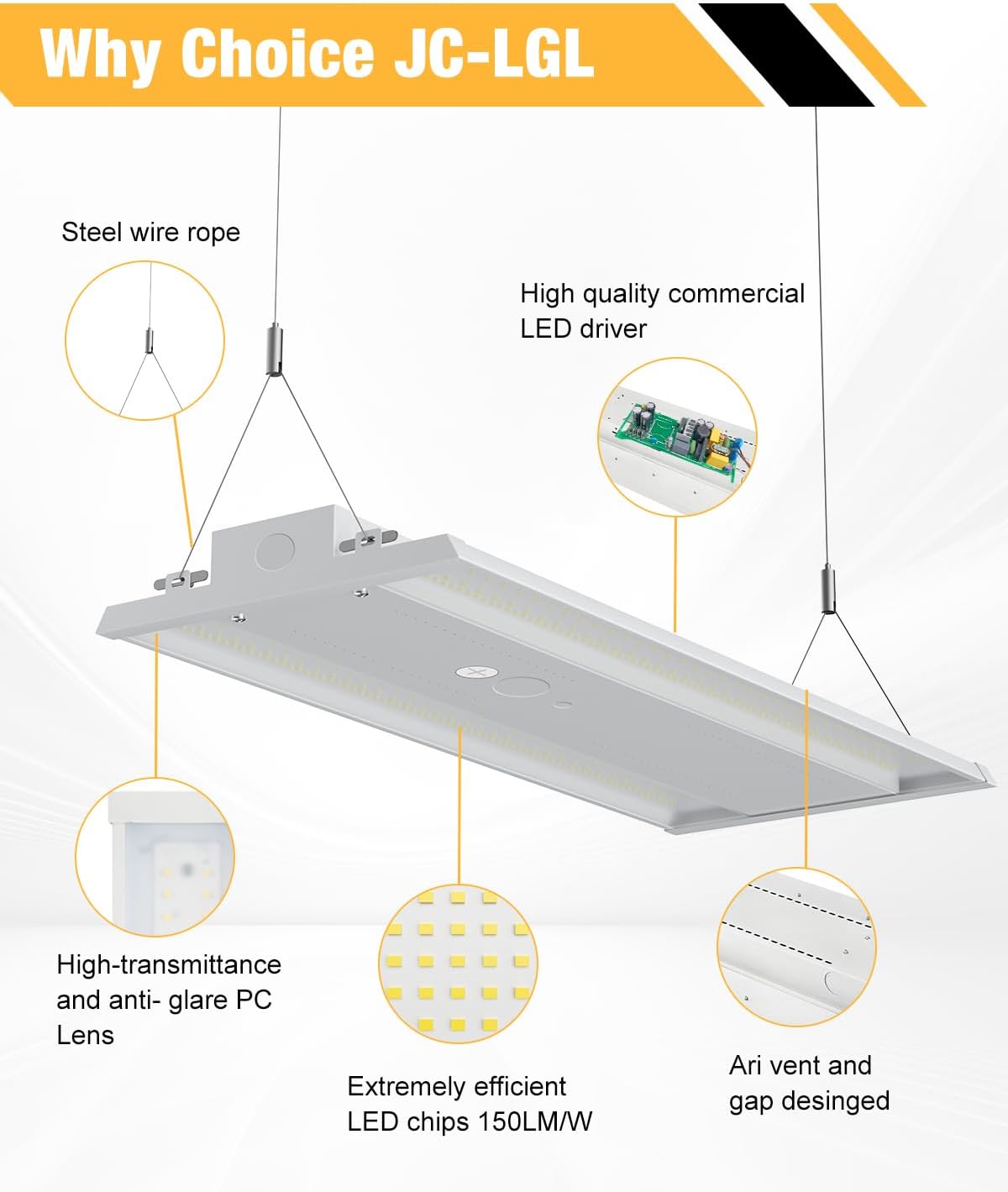 400W LED Linear High Bay Light, 60000LM Linear High Bay Shop Light 120-277V, 5000K for Warehouse, Garage Factory, UL Listed, 5 Years Warranty, 2Pack