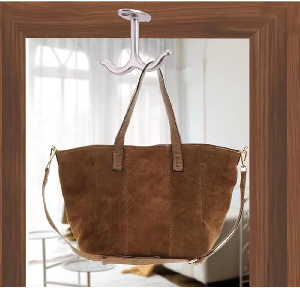 10 Pcs Zinc Alloy Ceiling Double Hook Cabinet Wardrobe Coat Towel Hat Hook Hooks Under Cabinet Shelf (Matte Silver)