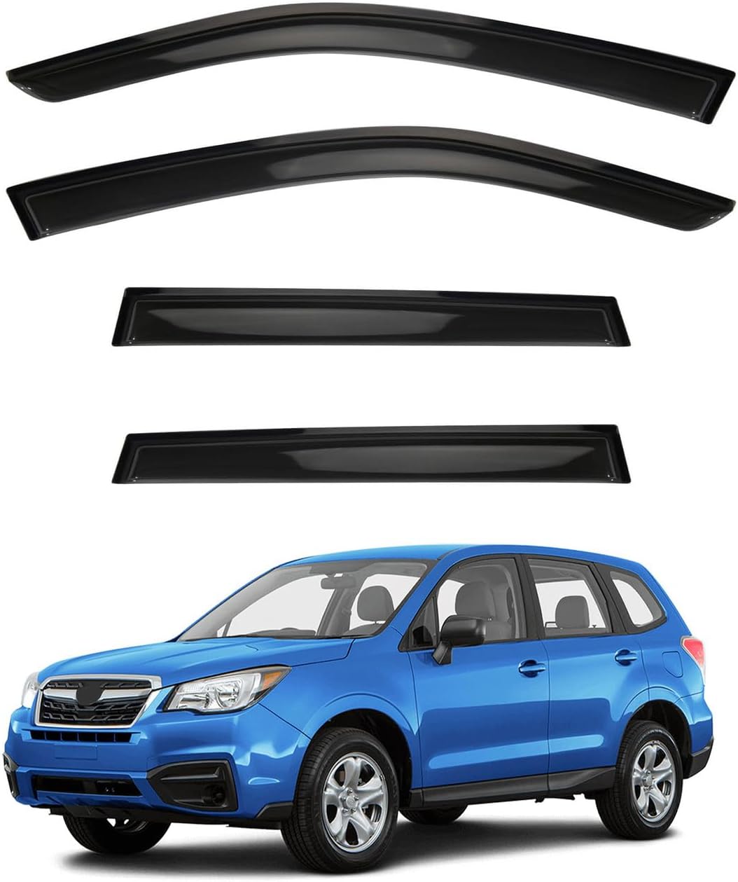 4pcs Front+Rear Smoke Tint Sun/Rain Guard Outside Mount Tape-On Vent Window Visors Compatible with 2014-2018 Subaru Forester