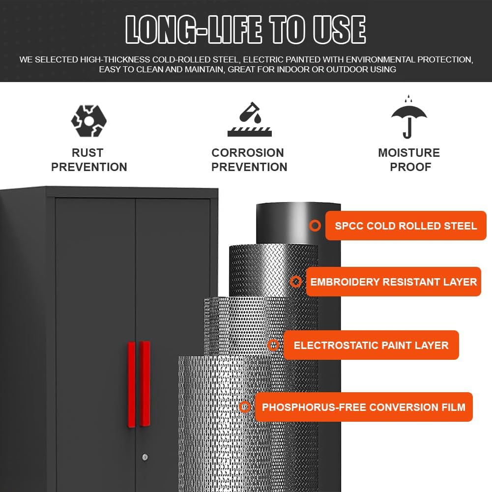 6-Pcs Garage Storage Cabinet System: Workshop Set with Steel Cabinet Drawers, Rolling Chest, Workbench, Pegboard for Tool Organization