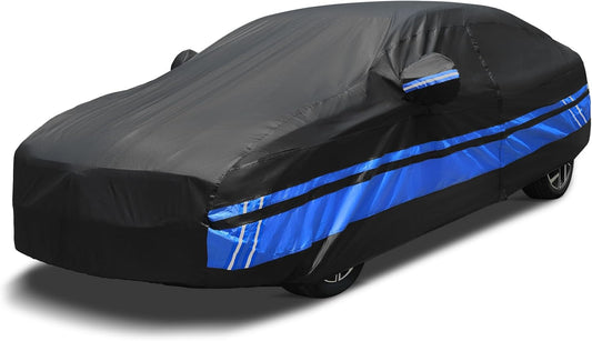 10-Layer Car Cover Waterproof All Weather for Automobiles, Universal Fit for BMW 4/5/6/7 Series, Ford Mustang, Mercedes E/S-Class, Toyota Camry, Sedan 186"-195" L, Size A5 (See Size Chart)