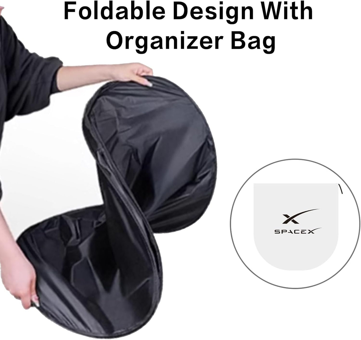 300T Sunshade for Tesla Model Y Model 3, Car Accessories 2025 for Tesla, Front Window Sunshade with Organizer Bag, Gifts for Tesla Owners (Blue)