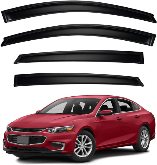 4pcs Front+Rear Smoke Tint Sun/Rain Guard Outside Mount Tape-On Vent Window Visors Compatible with 2016-2024 Chevy Malibu