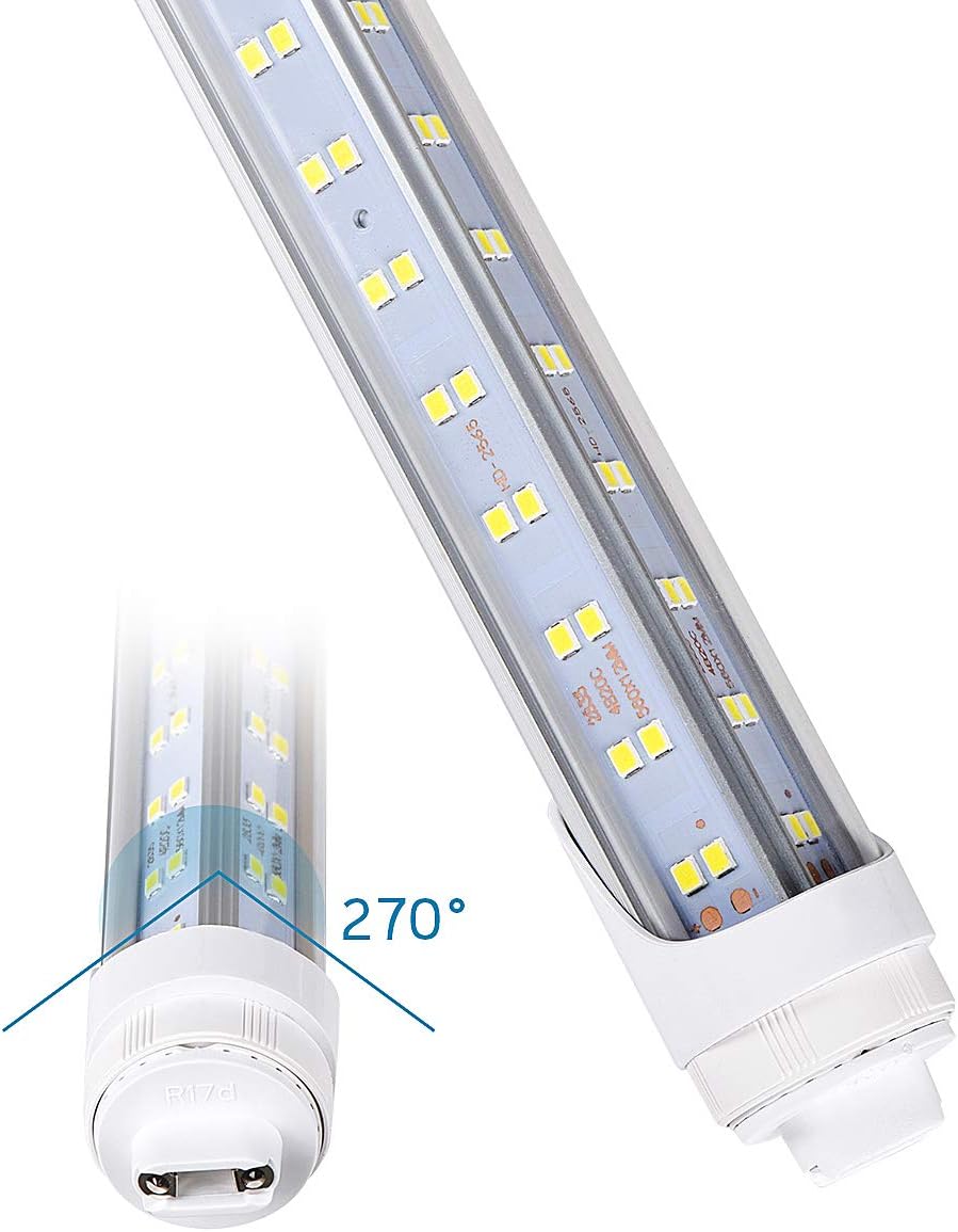 10 Pcs,8ft R17D LED Tube Light, F96 t12 HO 8 Foot Led Bulbs, 96'' 8ft led Shop Light to Replace T8 T12 Fluorescent Light Bulbs, 100-277V Input, 19000LM, Daylight 5000K, Clear Lens (10pcs 5000k)