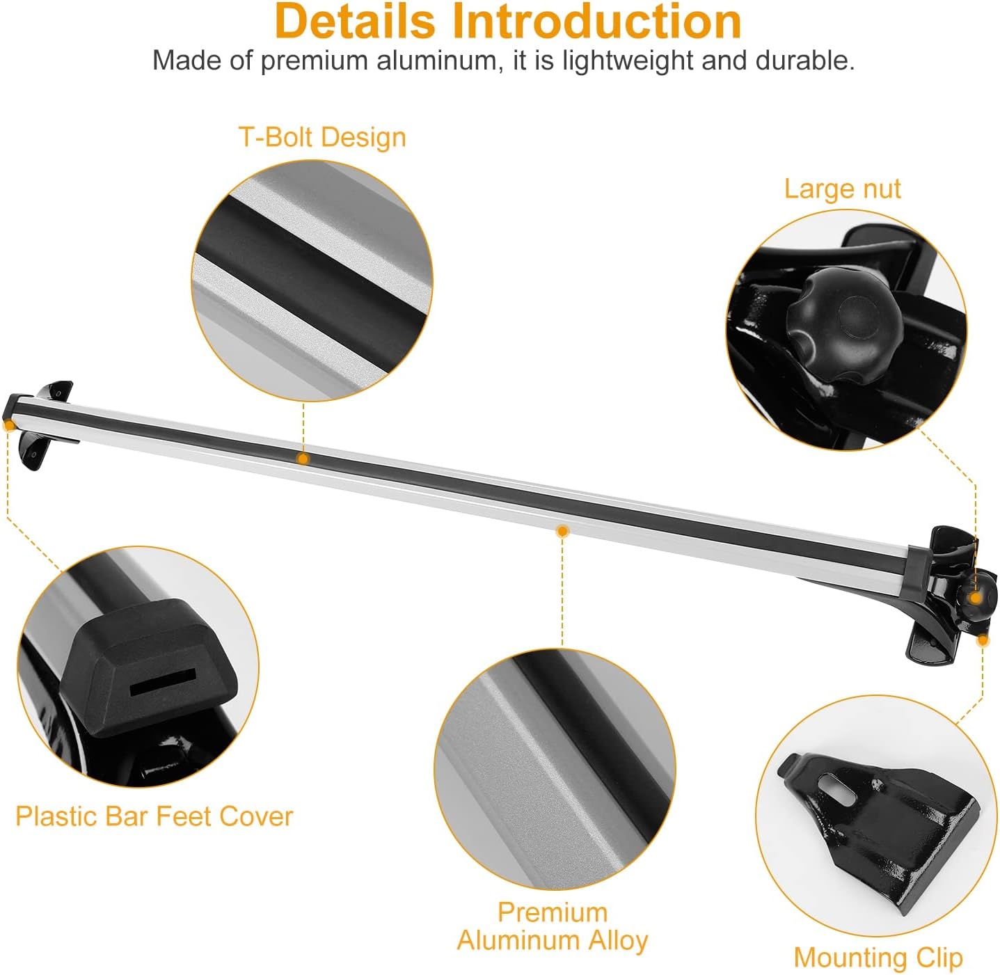 2Pcs Universal Roof Rack Cross Bars，47.24” Aluminum Cross Bars with 165LBS Capacity，Lightweight Car Roof Rack Cross Bars for Most Car Without Roof Side Rail for Bike Kayak Cargo Luggage