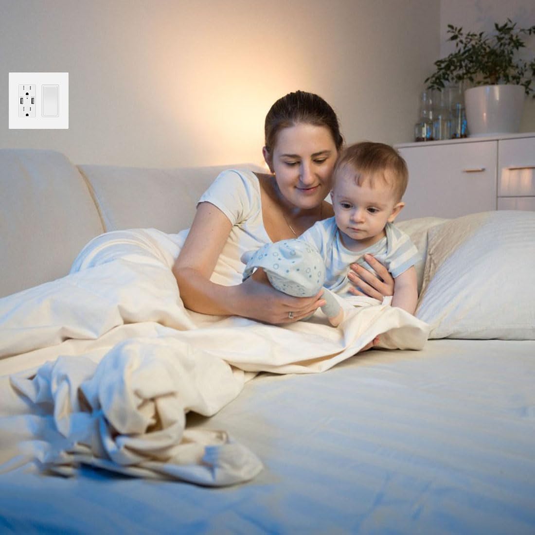 2-Gang Screwless Decora Wall Plate Cover Double Switch Outlet Electrical Faceplate for Light Switch, Smart Switch, Receptacle, Dimmers, USB Outlet, GFCI, Child Safe Cover Plate, White (10-Pack)