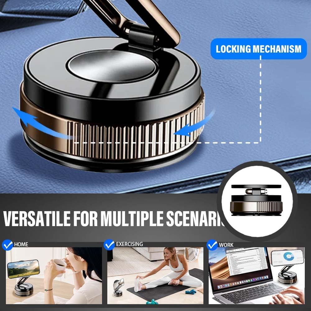 360° Adjustable Vacuum Magnetic Phone Holder, 2025 Strong Suction Portable Magnetic Car Phone Stand,Universal Magnetic Phone Mount for Cars/Gyms/Mirrors/Smooth Surface (Black)