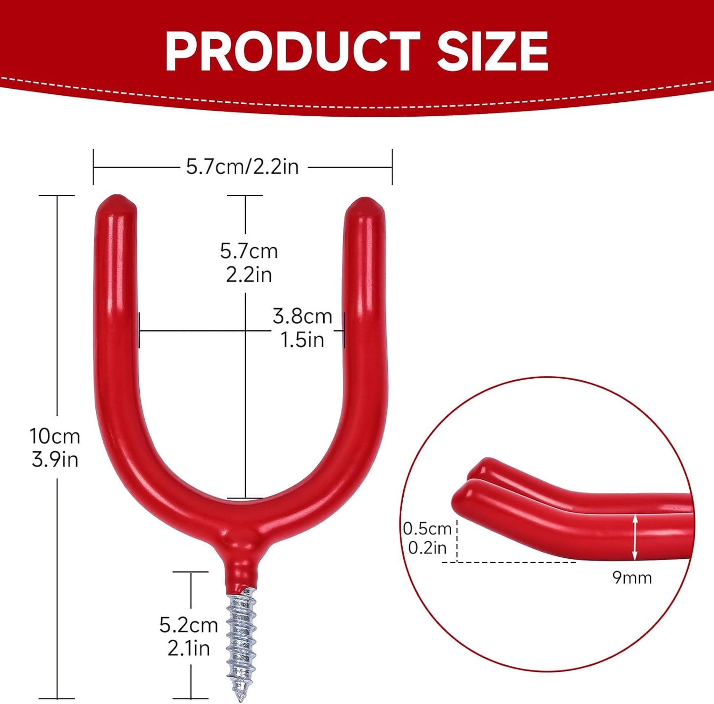 12 Pack Garage Storage System Steel U Hooks with Anti-Slip Coating Home Improvement and Organization Screw in Hooks Easy Wall Mounting Heavy Duty Bike and Ladder (Red, 12 Pack)