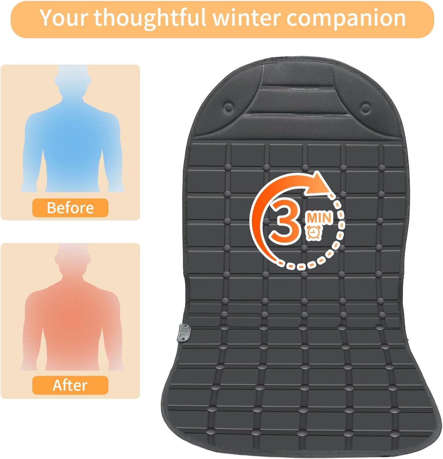 2 Pack Winter Seat Cushion - Portable Comfortable Fiber Seat Cover with Adjustable Buckle for Full Back and Seat (Black)