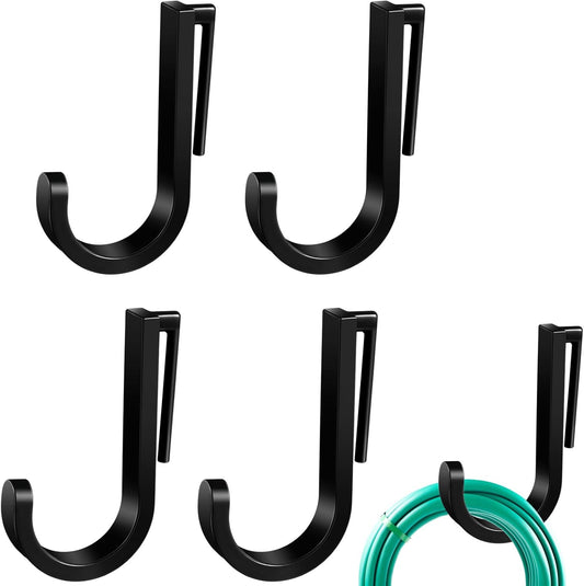 4 Pcs J Tool Hooks Plastic Multi Purpose Shed Organizer Accessories for Wall Black Shed Hanger Storage for Garage Hanging Shovel Rake Sports Equipment