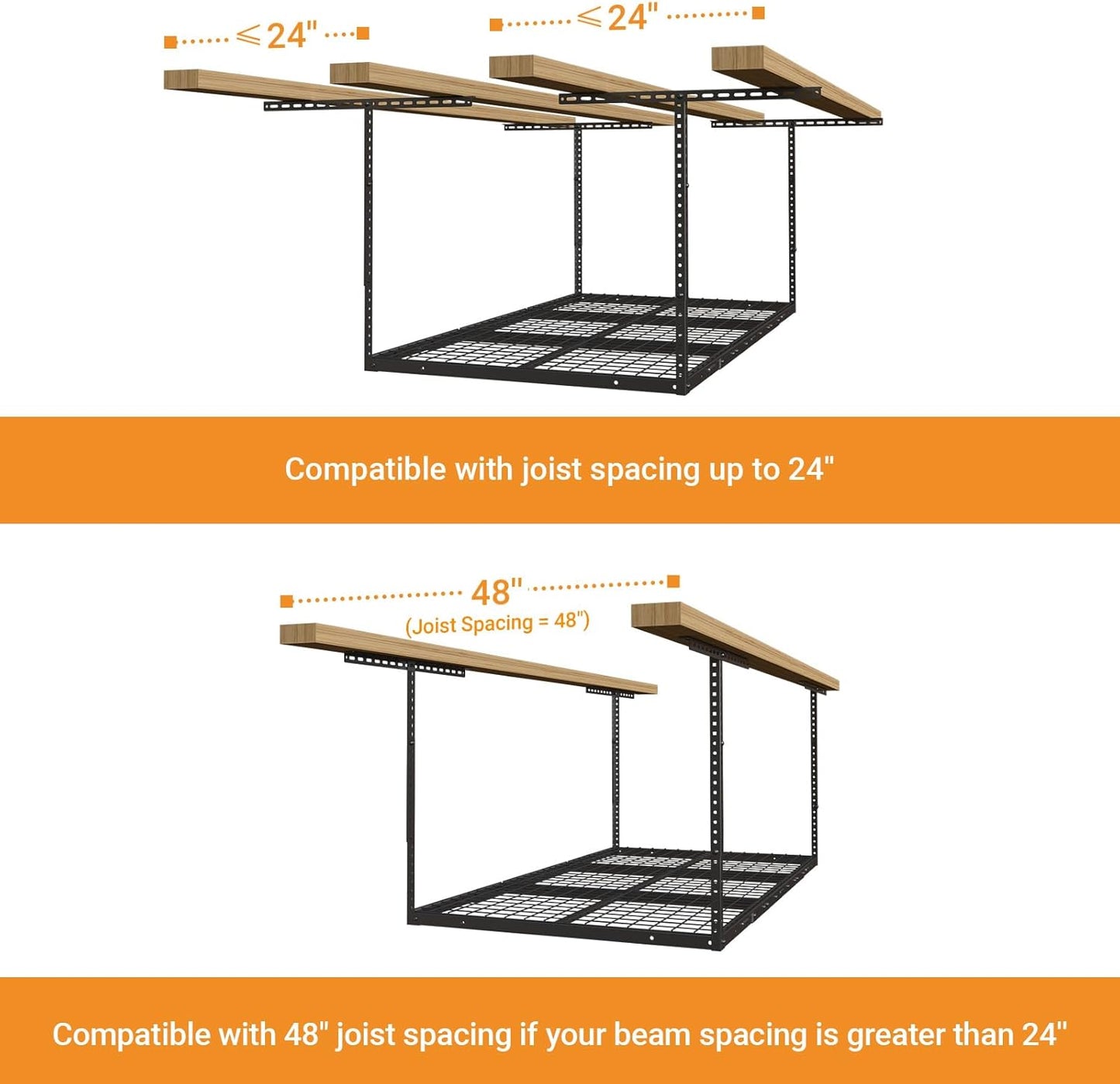 4x6ft Overhead Garage Storage Rack, Heavy Duty Metal Ceiling Shelf, 22'' to 40" Adjustable Dropdown, 450lbs Loading Weight Capacity, Black