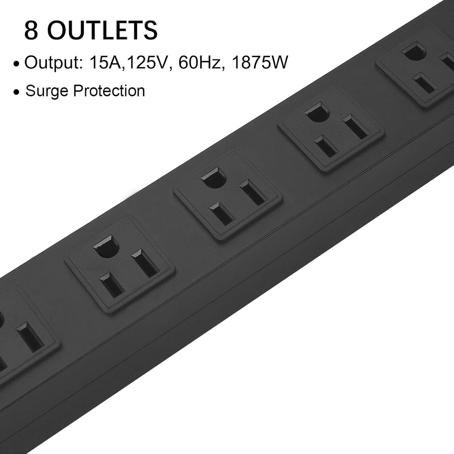 2Pack Metal 8 Outlet Mountable Power Strip, Wall Mount Outlet Heavy Duty, Wide Spaced Commercial Shop Power Strip with Switch, 10 FT SJT 14AWG Power Cord.