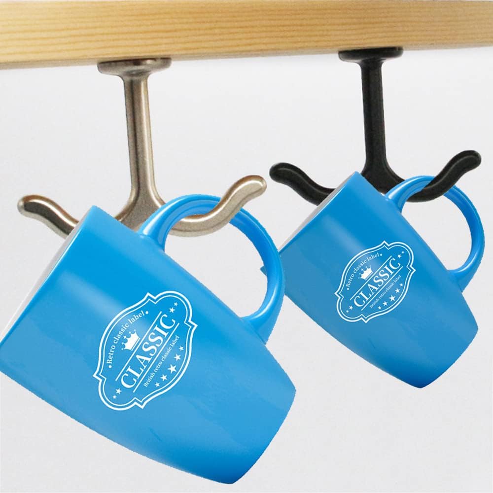 10 Pcs Zinc Alloy Ceiling Double Hook Cabinet Wardrobe Coat Towel Hat Hook Hooks Under Cabinet Shelf (White)