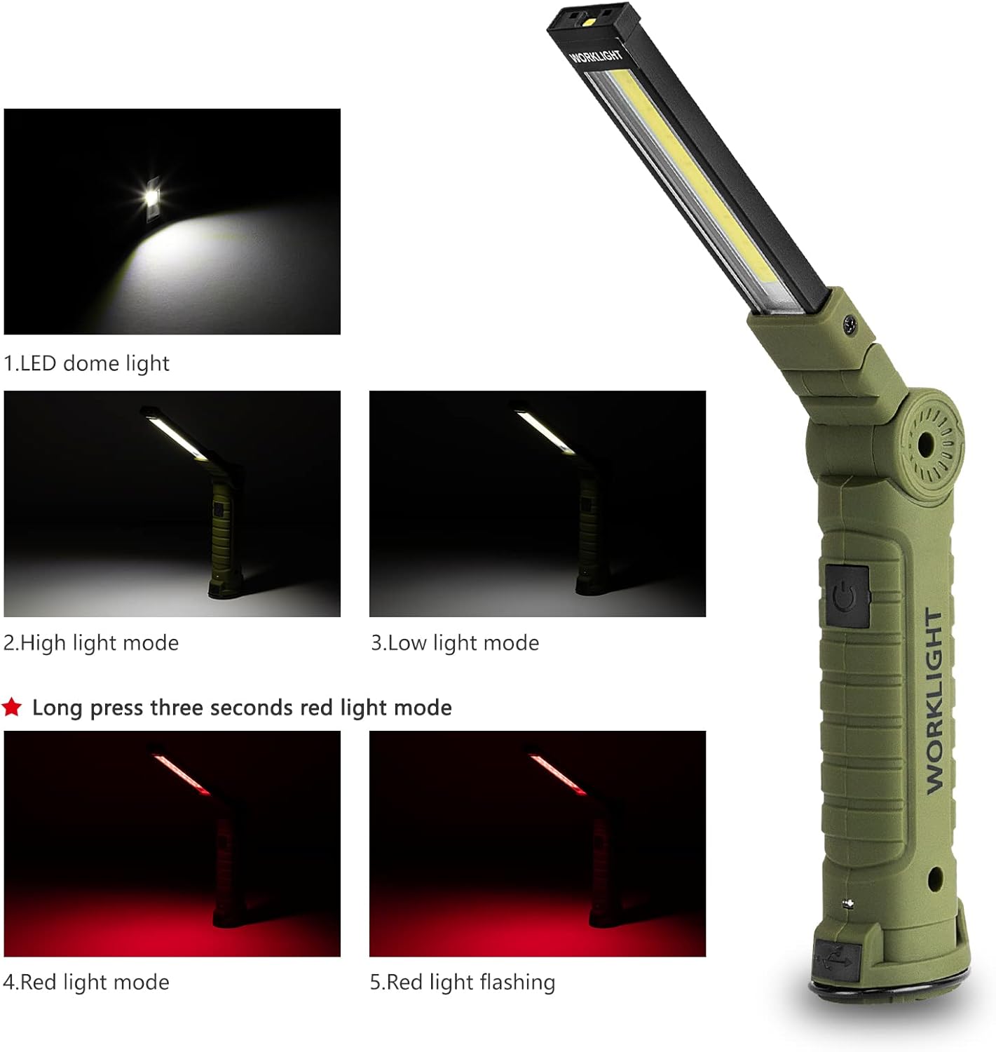 4 Pack Rechargeable LED Work Lights with Magnetic Base and 360° Rotation, 5 Modes for BBQ, Camping, Reading, and Car Repair