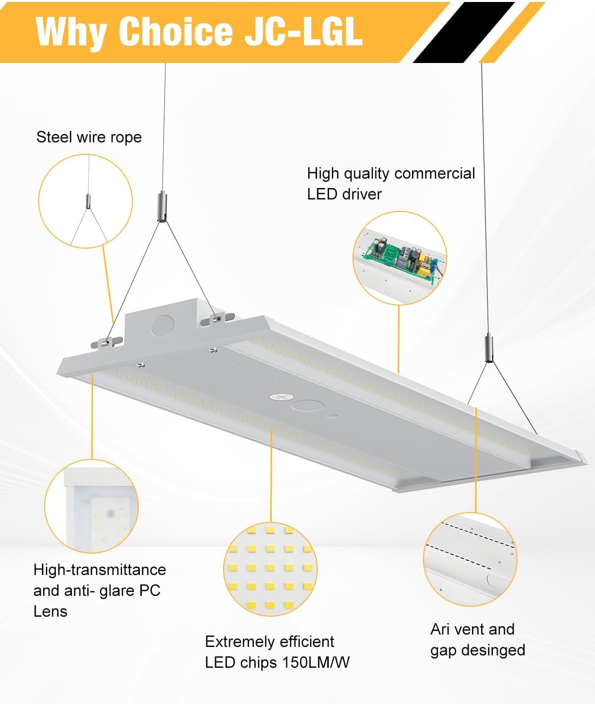 300W LED Linear High Bay Light, 45000LM Linear High Bay Shop Light Commercial 120-277V, 5000K High Bay Lights for Warehouse, Garage Factory, UL Listed, 5 Years Warranty, 4 Pack