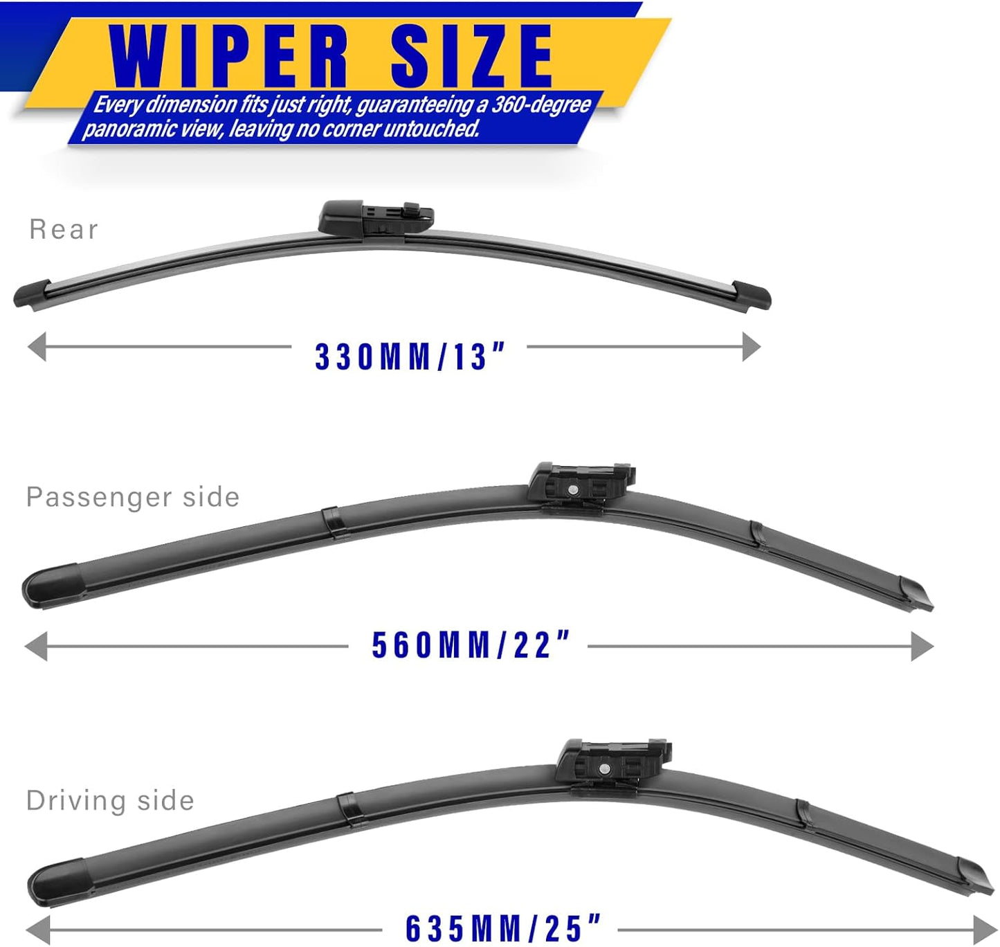 3 wipers Replacement for 2018-2021 2022 Volkswagen Vw Tiguan, Windshield Wiper Blades Original Equipment Replacement - 25"/22"/15" (Set of 3) Top Lock