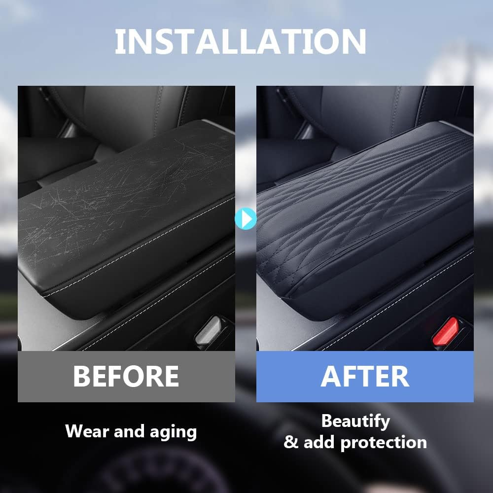 2025 Upgrade Universal Style Memory Cotton Car Armrest Box Pad,New Leather Car Armrest Box Pad Car Center Console Cover Pad,Vehicle Seat Box Cushion Protector for SUV Truck (Gray, Wave Pattern)