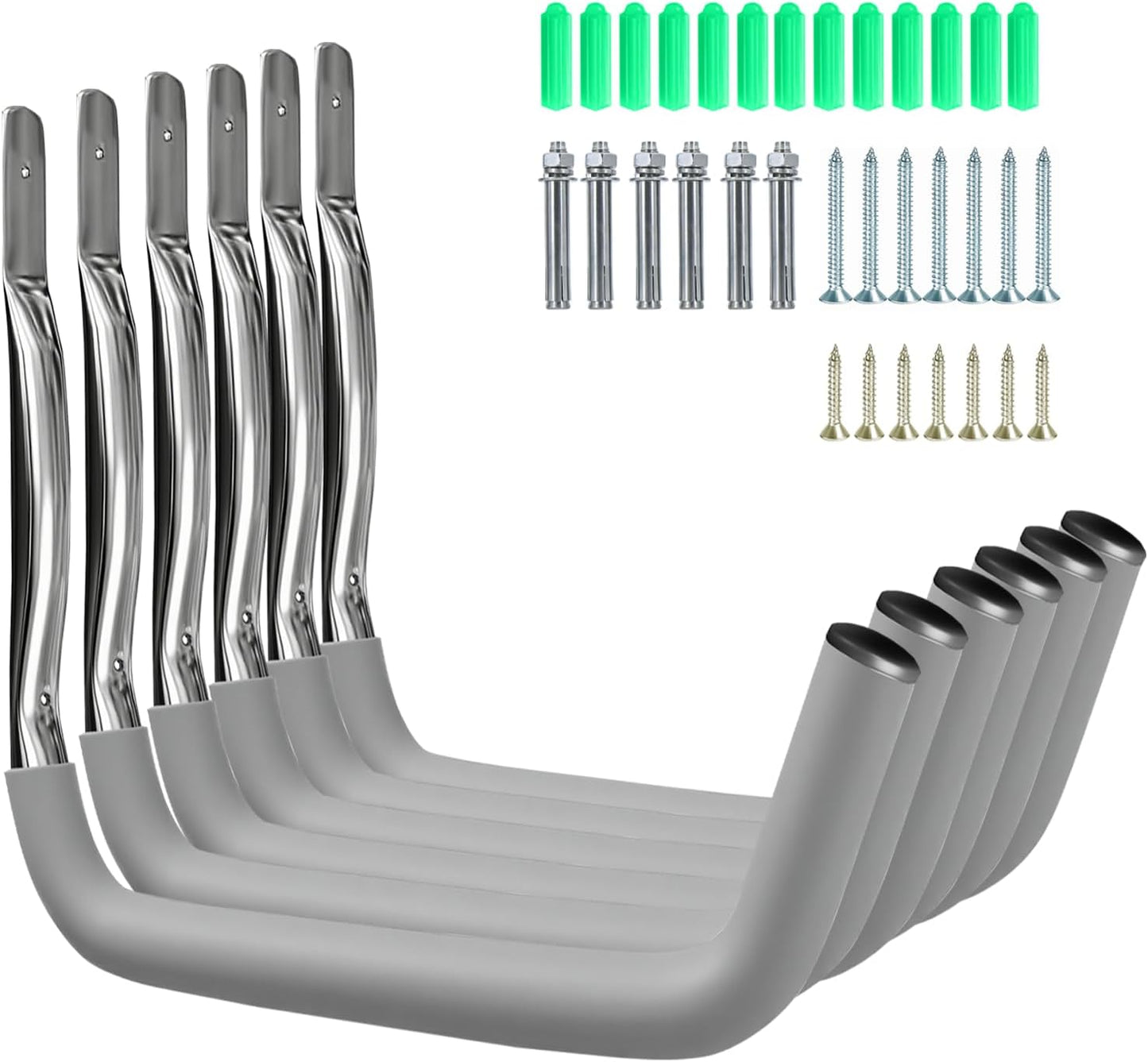 6 Pack Garage Hooks Heavy Duty, 15" 100LB Stainless Steel Wall Mount Kayak Storage Rack with EVA Pads for Hanging Indoor/Outdoor, Garage Storage Organizer for Hang Ladders Folding Chair Bike