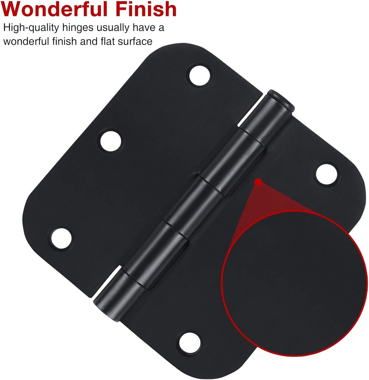 42 Pack Matte Black Door Hinges 3.5 Inch 5/8" Radius, Interior 3 1/2" Bi-fold Table Closet Rounded Hinge for Doors,Furniture,Farm,Book Shelf,Gate,Bed Room,Entryway,Patio,Playhouse,Kit