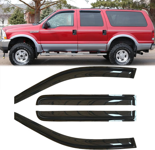 4pcs Outside Mount Style Window Rain Guards Durable Side Window Wind Deflectors Dark Smoke Vent Window Visors Compatible with 2003-2005 Ford Excursion