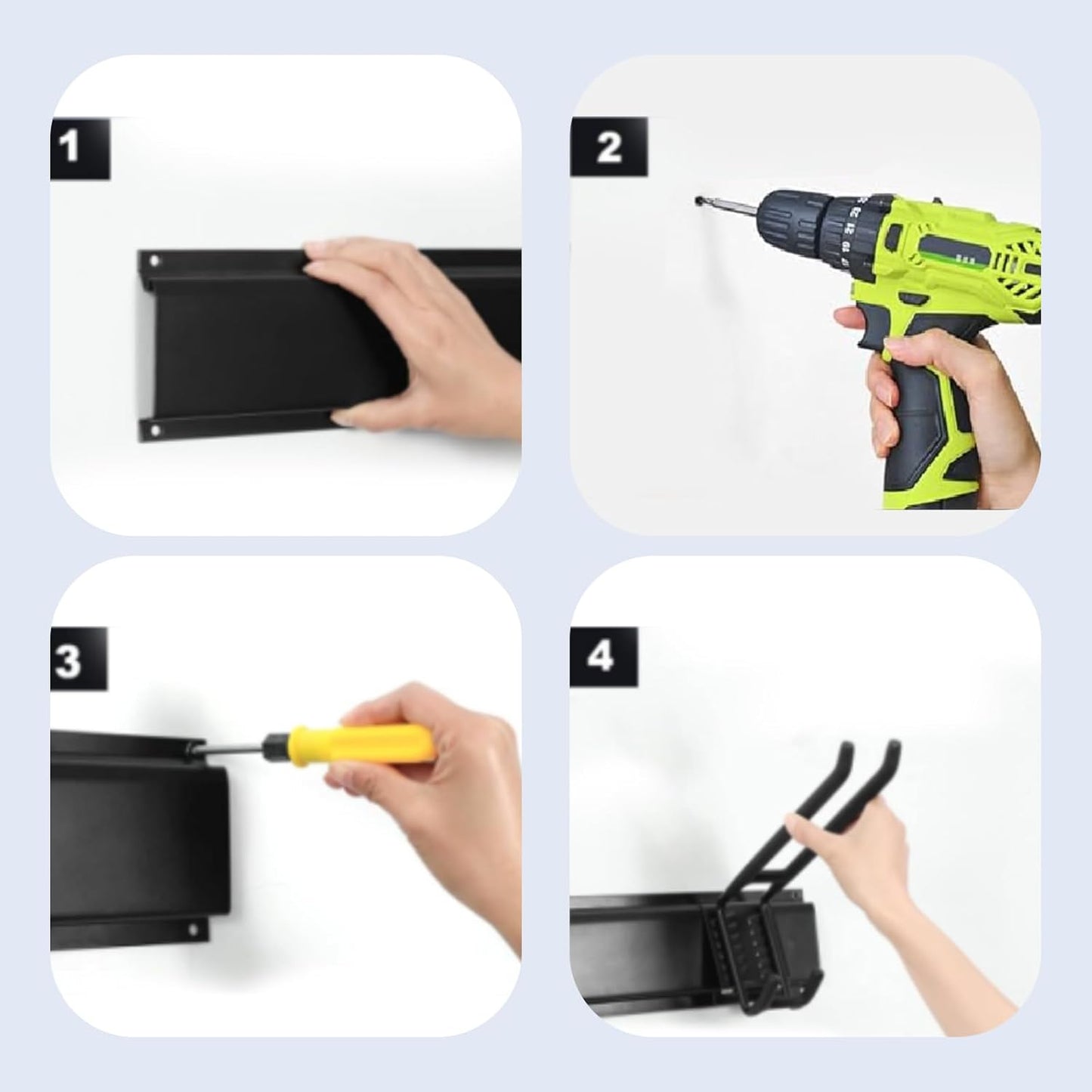 64'' Garage Tool Organizer Wall Mount, 18 PCS Adjustable Garden Tool Hanger Rack, Garage Hooks Heavy Duty, Shovel Holder Wall Mount, Storage Hooks for Hanging in Garage