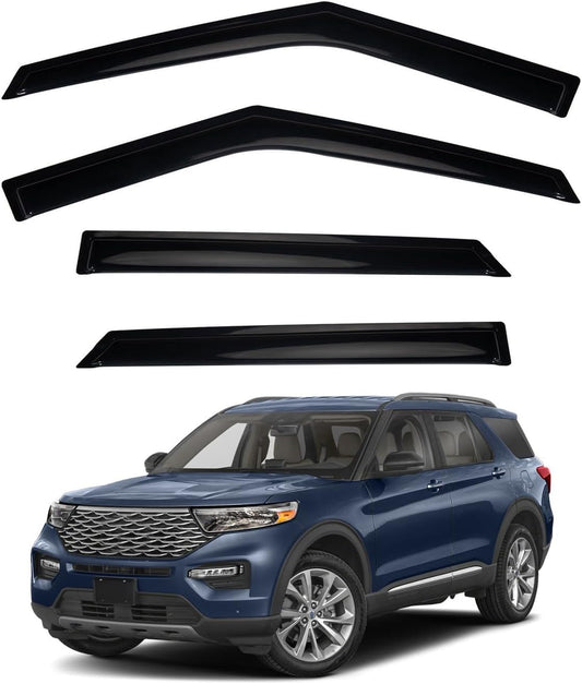 4pcs Window Visors Compatible with 2020-2025 Ford Explorer Front+Rear Smoke Tint Sun/Rain Guard Outside Mount Tape-On Vent 2021 2022 2023 2024