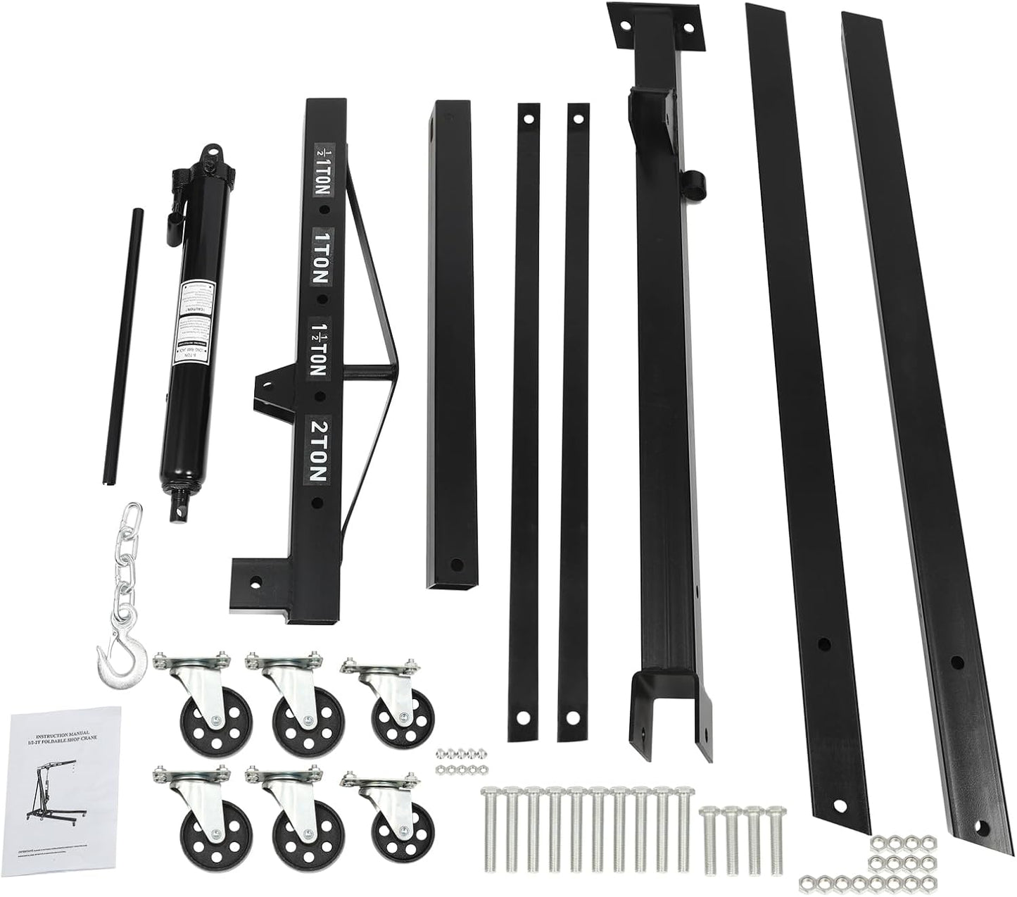 2 Ton Folding Engine Hoist 6.89Ft Lifting Height Heavy Duty Carbon Steel Crane Hoist Lift Hydraulic Powered Folding Engine Hoist Cherry Picker with 6 Wheels for Garage Workshop