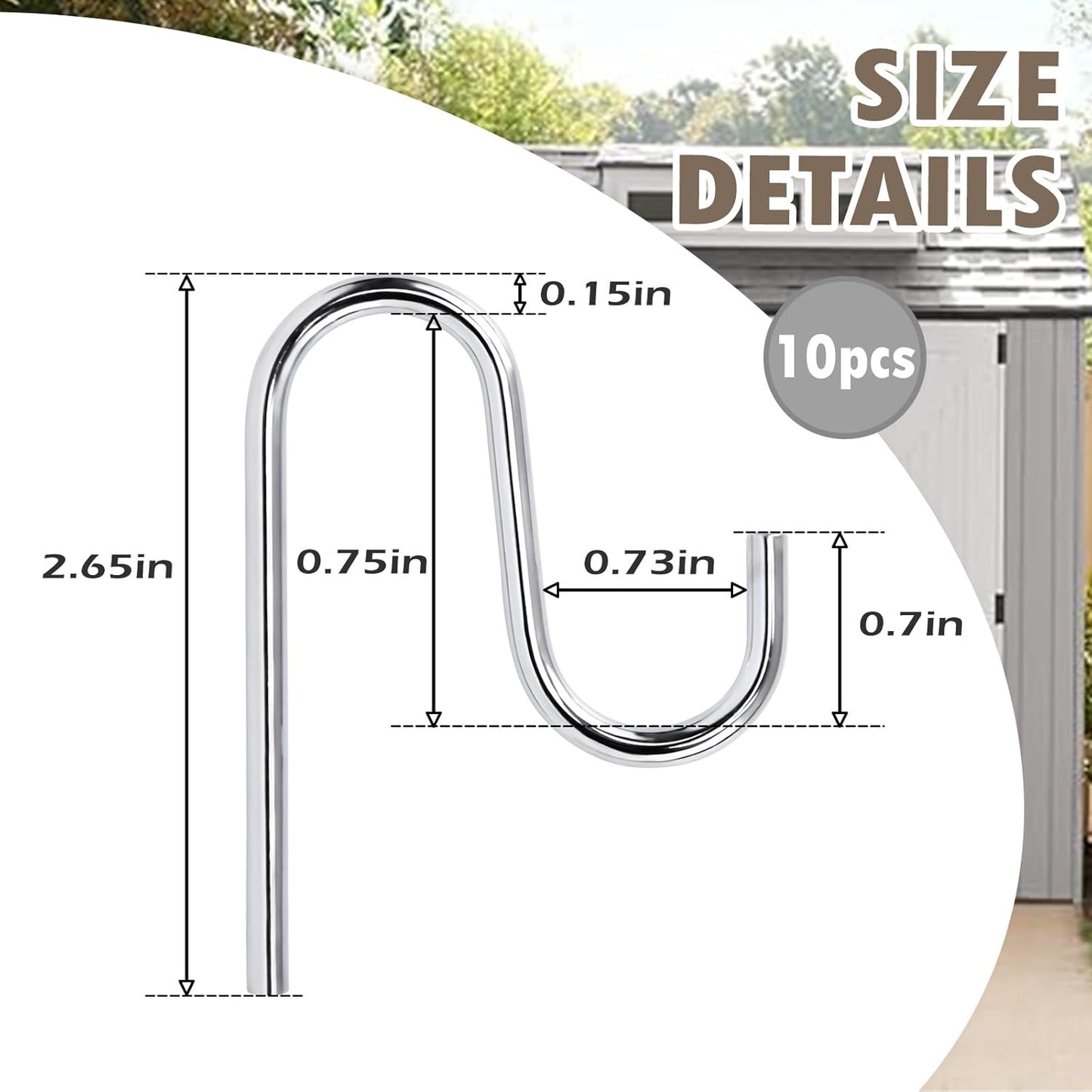 10 Pcs Shed Hooks, Long Shed Hooks for Tools Shovels Rakes Storage, Shed Accessories for Hanging Heavy Duty Individual