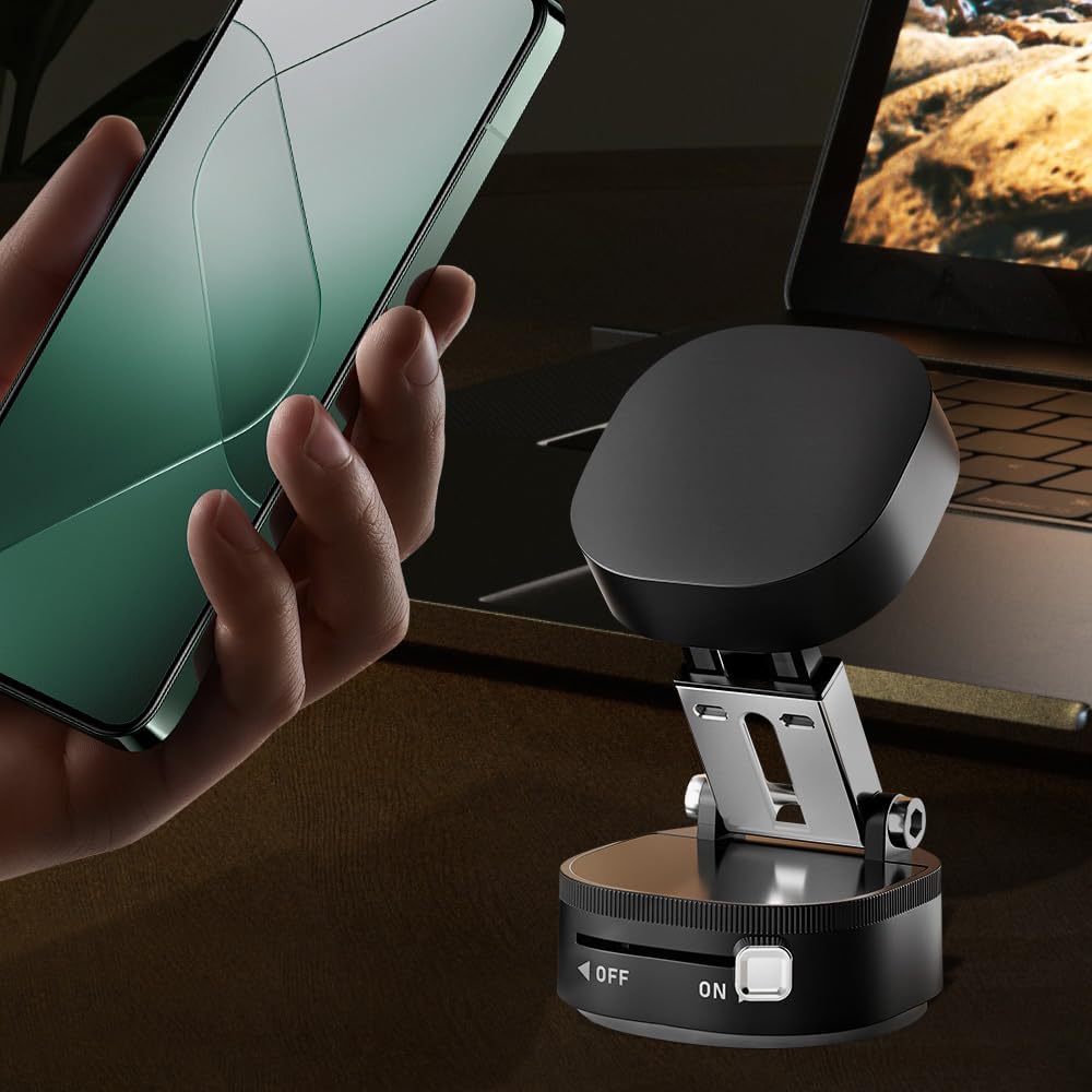 360° Adjustable Vacuum Magnetic Phone Holder,Upgraded Strong Suction Portable Magnetic Car Phone Stand,Universal Magnetic Phone Mount for Cars/Gyms/Indoor/Outdoor (Black)
