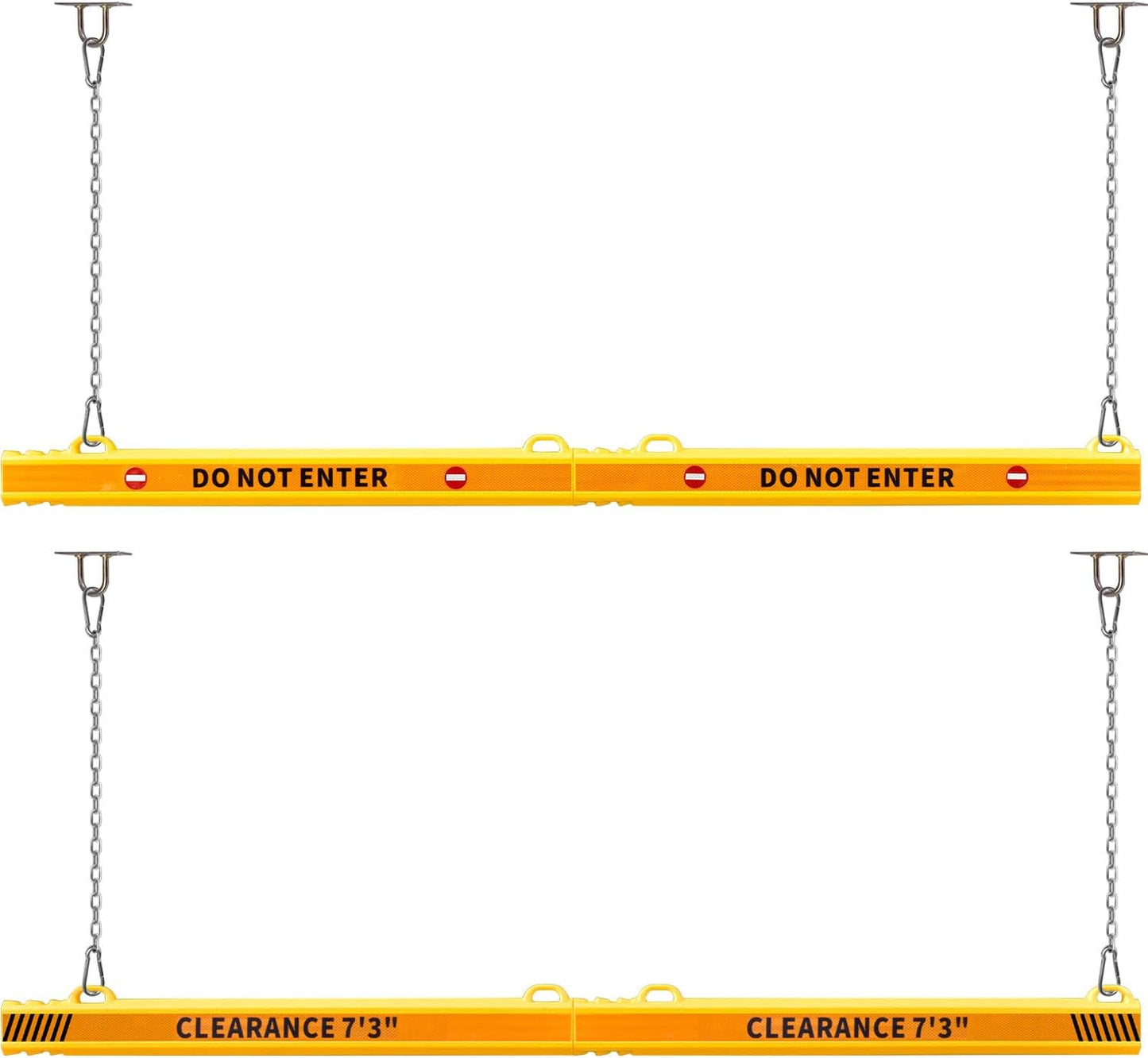 78" Parking Garage Height Clearance Bar - DO NOT ENTER & CLEARANCE 7' 3" - Hanging Crossbar by Chains, Yellow Reflective Parking Signs for Parking Lot, Warehouse, Garage Entrance and Exit
