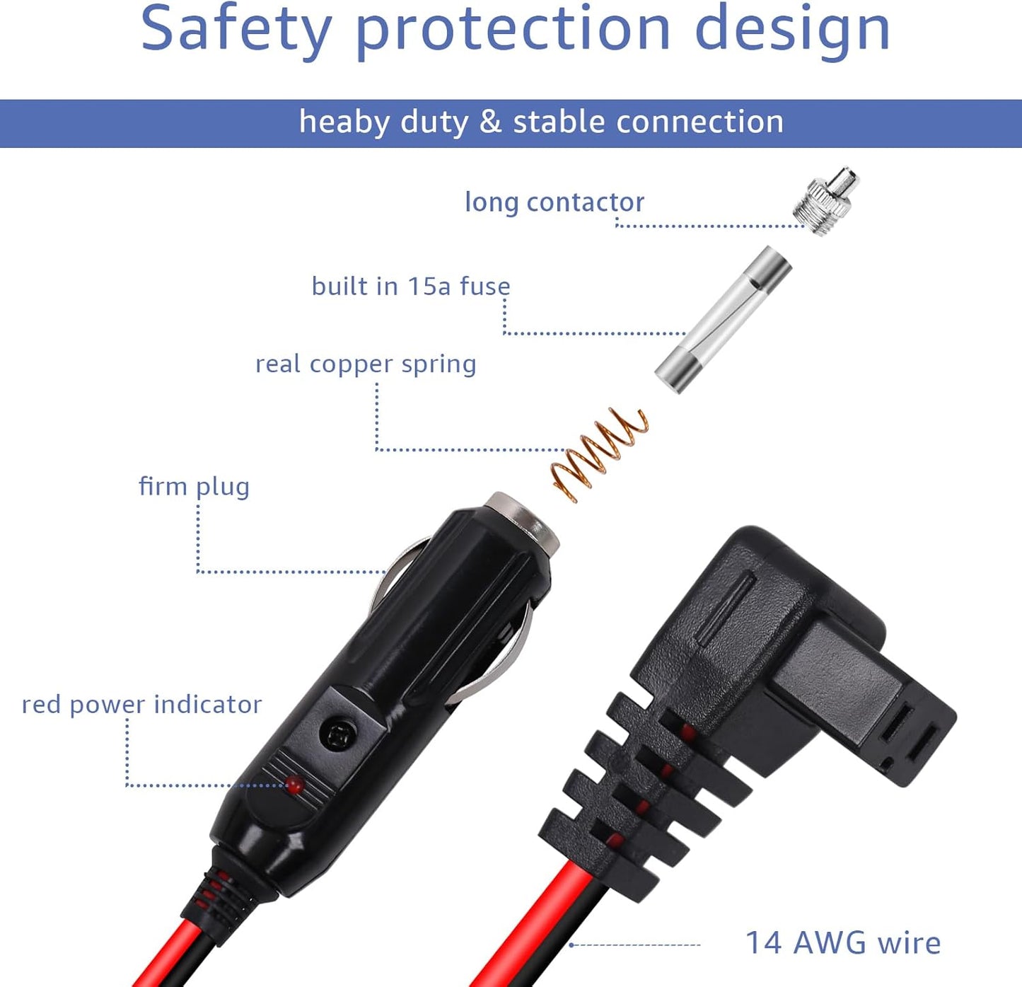 12V/24V Car Refrigerator Power Cord is Compatible with Alpicool, ARB, ICECO, Setpower, COSTWAY, and JoyTatus 12V/24V Portable Car Refrigerators. (Black Red 10FT)